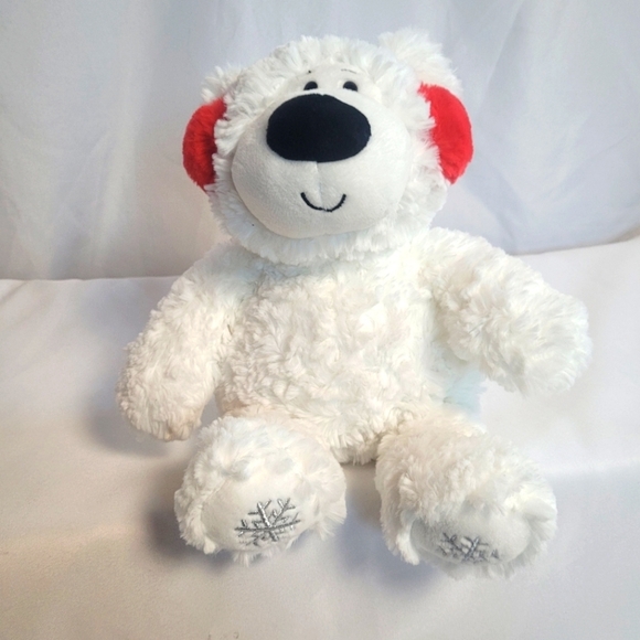 Gund Blizzard Polar Bear 12" Red Earmuffs Stuffed Animal Bear - Picture 1 of 8